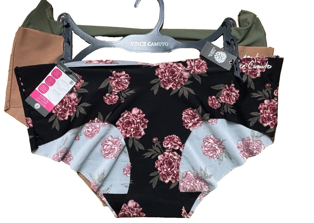 Vince Camuto No Show Hiphugger Panties Women's Large Floral Tan Green 3-Pack NEW